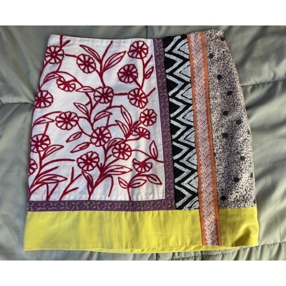 Leif Notes Beaded Embroidered Patchwork Skirt Bri… - image 2